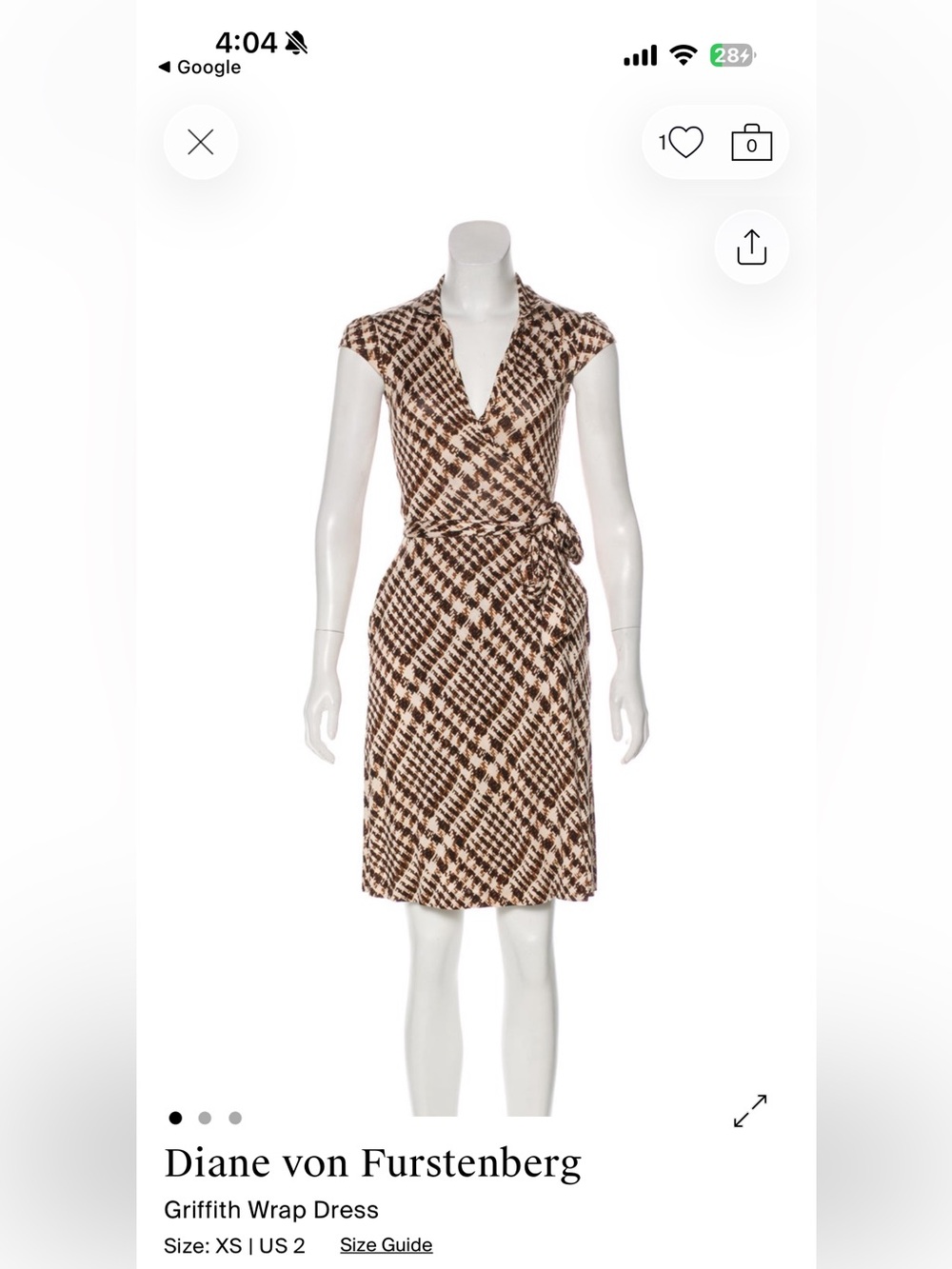 Diane von Furstenberg 100% Silk Griffith Wrap Dress Brown/Ivory US 12